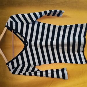 Banana Republic Double V-neck black & white striped top